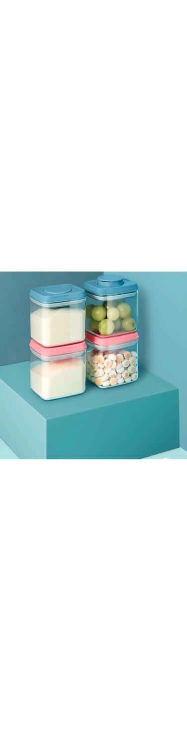 Kitty Pop Up Lid Food Storage Containers: One Touch Baby Milk Powder Dispenser, Clear Storage Airtight for Pantry Kitchen, Pop Containers for Organizing (Pink Rectangle 1 pcs 320ml)