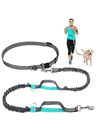 ULHYC Hands Free Retractable Dog Leash with Dual Bungees, Adjustable Waist Belt, Reflective Stitching Leash for Walking Jogging Running Hiking Biking - for Dogs Up to 150lbs