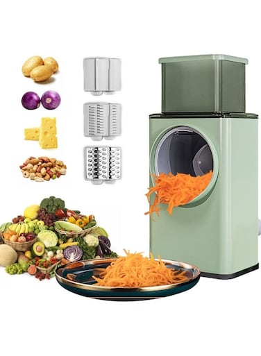 Vegetable Cutter Chopper Rotary Cheese Grater 3-in-1 Shredder Slicer Grinder Salad Maker Machine with Stainless Steel Roller Blades for Vegetable Fruit Nut