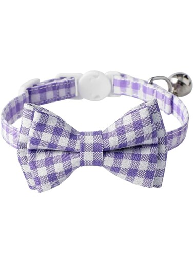 AIITLE Breakaway Cat Collar with Cute Bow Tie and Bell, Detachable Adjustable Safety Collars for Girl Cats and Boy Cats, Kittens, Puppy, Soft Stylish Plaid Patterns Cat Collars,Purple
