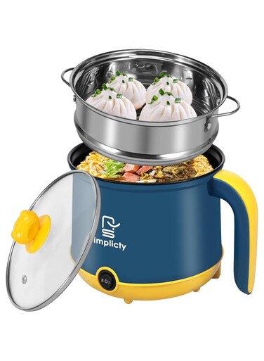1.8L Electric Hot Pot, Multifunction Electric Cooker for Shabu, with Steam Rack, 2 Gear Non-Stick Skillet Cooker Heating Boil Rapid Ramen Noodles Cooker Stir Fry, Soup Porridge for Dorm and Office