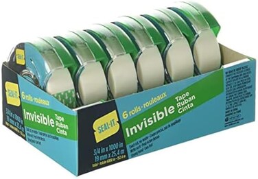 Seal-It Invisible Stationery Tape 3/4 x 1000 Inches On Press N' Cut Dispenser, Pack of 6 Total 6000 Inches