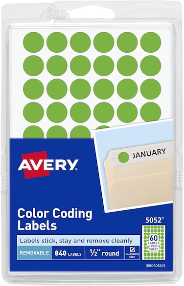Avery Removable Neon Green Dot Stickers 1/2 Inch, Pack of 840 Round Stickers (5052),Small