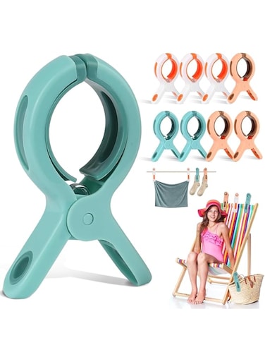CooTooly Plastic Clothes Pins,Heavy Duty Beach Towel Clips to Keep Your Towel, Clothes, Blankets to Dry on Clothesline and Hanging Rack (9, Blue&amp;White&amp;Orange)