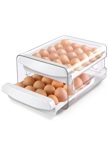 Egg Holder for Fridge, 2-Tier Stackable 40 Eggs Organizer Drawer for Refrigerator, Space-Saving Egg Container, Clear Plastic Egg Tray for Kitchen Storage