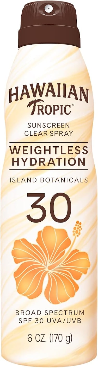 Hawaiian Tropic Sunscreen Clear Spray Weighless Hydration SPF 30 UVA/UVB, 12hrs Moisturization Island Botanical, Vegan,Ultra Light, Water resistant,No Oxybenzone, Dermatologist tested (80 Mins) 170g