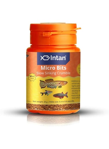 Intan Growel Micro Bits (0.4-0.6Mm Slow Sinking Crumble)   25Gm - Highly Nutritious Ornamental Fish Food for Small Mouths - Killifish, Tetras, Rasboras &amp; Danios