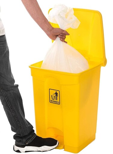 Bin Plastic With Pedal 40L pedal bin with a hinged lid Waste Bins Large Waste Bins With hinged Lid Durable Plastic Trash Can for Trash Can for Hospitals, Restaurants, Societies, Parks, Malls Yellow