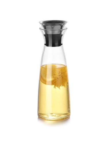 FOONEE glass water carafe with lid, 1 Litre with Stainless Steel Lid Borosilicate Water Jug, Fridge Water Pitcher Bottle Dispenser, Great For Juice, Lemonade, Iced Tea, Milk, Wine