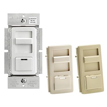 مُخفِّت إضاءة منزلق من نوع Leviton IP710-DLZ Illumatech لمصابيح LED، مزود طاقة 0-10 فولت، 1200 فولت أمبير، 10 أمبير، 120/277 فولت تيار متردد، أبيض مع مجموعة تغيير اللون مُرفقة