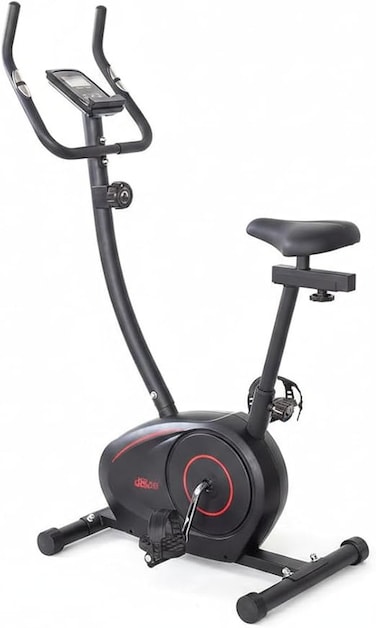 Marshal Fitness Upright Magnetic Exercise Bike &ndash; 8-Level Resistance, LCD Console (Speed, Distance, Time, Calories), Portable Indoor Fitness Cycle for Home Use