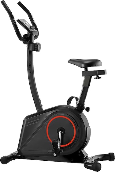Marshal Fitness Indoor Cycling Bike MF-149B &ndash; Magnetic Exercise Bike with 8-Level Resistance, LCD Monitor, Adjustable Seat, Quiet Belt Drive, 120KG Capacity Upright Fitness Bike for Home Gym