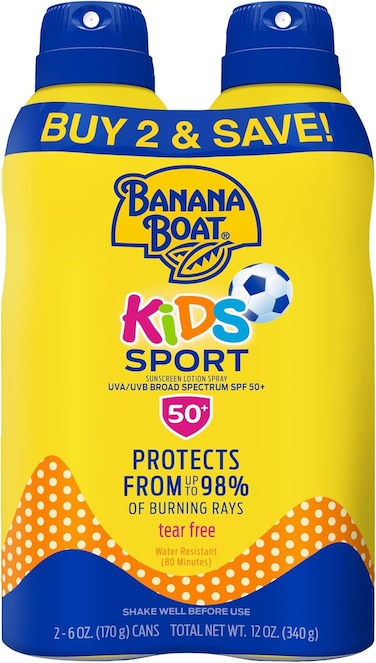 Banana Boat Kids Sport Broad Spectrum Ultra Mist Sunscreen Spray Twin Pack With SPF 50, 12 Ounce