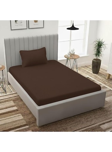 Single Bed Sheet Set with 1 Pillowcase 50&Atilde;&mdash;75cm 100% Microfiber Sateen 155&Atilde;&mdash;240cm Flat Sheet 1cm Stripe Soft Twin Bed Sheet Set for Hotels &amp; Home Dark Brown
