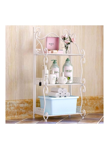Three Layer Storage Wrought Iron Shelf White