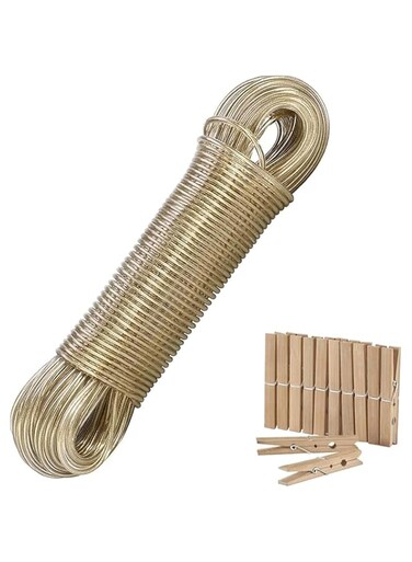 20m PVC Plastic Coated Steel Wire Rope Clothesline - Multipurpose Washing Line, Laundry Hanging Anti-Rust Cloth Drying rope, Ideal for Home, Outdoor, and Events. (ROPE 10 PCS Cloth Clip,)