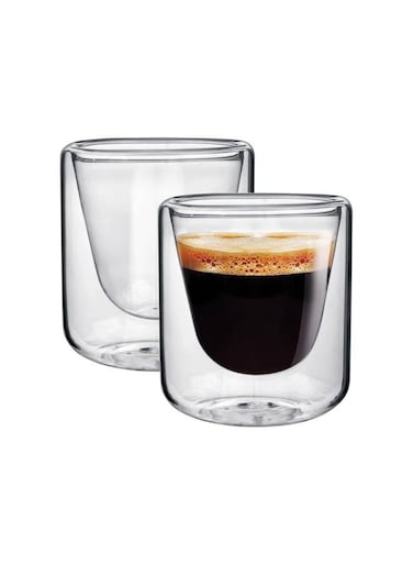 200Ml 2 Pieces Borosilicate Glass Double Wall Cup Set, Clear