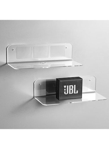 OAPRIRE Acrylic Floating Wall Shelves Set of 2 - Easily Expand Wall Space - 9 Inch Small Shelf for Bedroom, Bathroom, Kitchen, Living Room, Office with Cable Clips - Clear