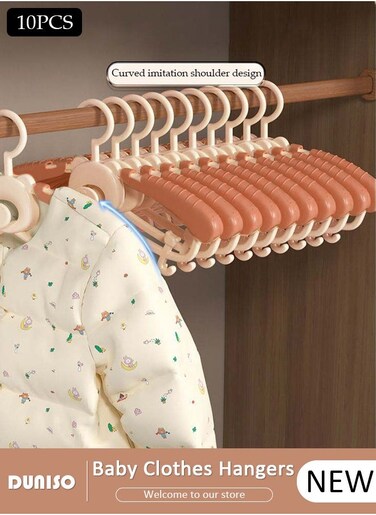 10 Pcs Baby Hangers, Extendable Baby Closet Hanger with Removable Clip for Newborn to Teenagers, Non-Slip Plastic Infant Hangers, Stackable Clothes Hangers for Baby Closet Organizer