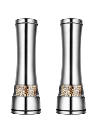 TOMVAES Salt and Pepper Grinder Set, 304 Stainless Steel with Clear Lead-Free Glass, 6x6x20 cm, Adjustable Coarse or Fine Grinding, Dustproof and Hygienic with Smooth Ergonomic Handle