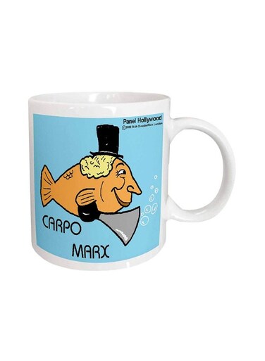 Carpo Marx Fish Printed Ceramic Mug White/Blue/Black