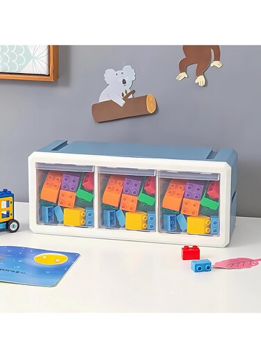 Plastic Drawer Storage Cabinet, Stackable Drawer, Toys Cosmetic Desktop Storage Box Wall Hanging Storage Bins with 3 Drawer for Office School Home Organizer Bins 39 * 16.5 * 18cm(BLUE, 1PCS)