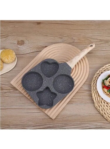 Sun, Moon And Stars Household Multifunctional Four-holeFrying Pan Three-in-one Non-stick Breakfast Pan Portable Medical Stone Frying Pan, Black