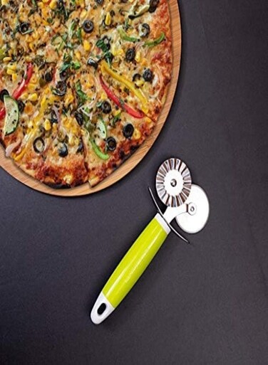 Royalford Double Pizza Cutter With Aluminium Handle, Stainless Steel Double Wheel Pizza Cutter Wheel With Plastic Handle &acirc;&euro;&ldquo; Equipped With Ultra Sharp Blade And Slip-Proof Ergonomic Handle