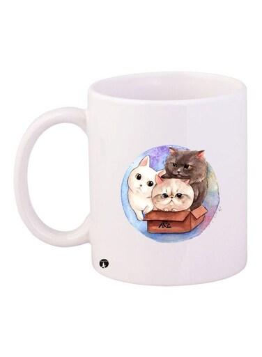 Cartoon Cats Printed Coffee Mug White/Brown/Black