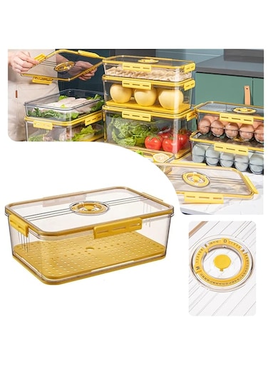 GoodsTJ Food Storage Container with Date Display Labels Airtight Refrigerator Organizer for Kitchen Fridge, Fruit, Vegetable &amp; Eggs (Yellow, Large)