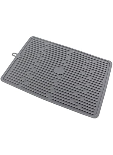 Silicone Dish Drying Mat for Kitchen, Eco-Friendly Drainer Mat Heat Resistant Pot Mat Dishwasher Safe Trivet 18.5''X11.8'' (Grey)