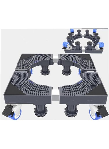 AMERTEER Refrigerator Base Stand, Stainless Steel Telescopic Stand with 4 Locking Wheels &amp; 8 Adjustable Strong Feet for Washing Machines, Refrigerators and Mini Fridges