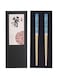 Metal Chopsticks Titanium Plated Stainless Steel Chopsticks Reusable Dishwasher safe Japanese Korean Chopstick lightweight Laser Engraved Anti-slip Chop sticks for Eating 2 Pairs Gift Set Blue Gold