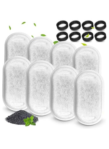 YHCG Cat Water Fountain Filters, for 67oz/2L Stainless Steel Pet Fountain Replacement Filters, 8 Pack Pet Water Bowl Dispenser Filter Replacement with 8 Sponges