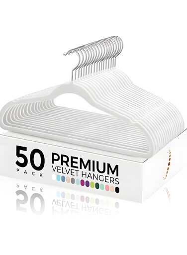 Premium Velvet Hangers 50 Pack, Non-Slip Flocked Felt, Sturdy Clothes Heavy Duty Coat &amp; Suit, Durable Slim for Closet Space Saving (white)