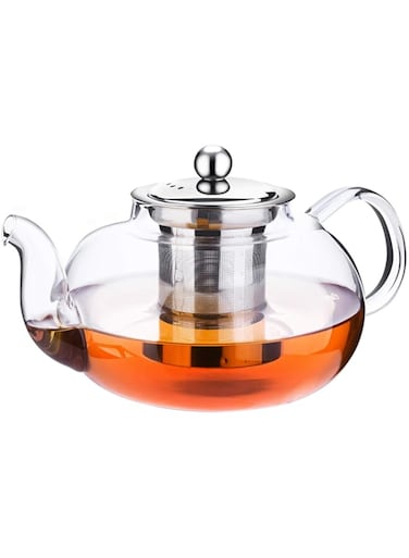 Incrizma Glass Teapot Kettle with Stainless Steel Infuser and Lid for Loose Leaf Tea Heat Resistant Borosilicate Stovetop Safe Tea Strainer Steeper 1000ml