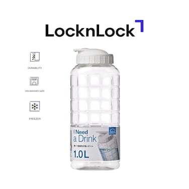 LocknLock 1L Chess Water Bottle - Clear PET with Non-Slip Grip and Durable Design