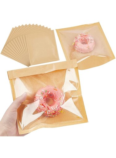 SYOSI Heat-Sealable Bakery Bags, for Cookies and Pastries, 7.1x7.5 Inches Grease Resistant Brown Kraft Paper Food Bags - Donut Bags - Egg Sandwich Bags 100ct