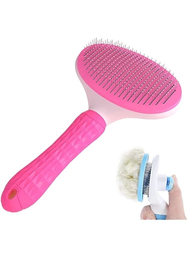 YONJILA Self Cleaning Slicker Brush Cat and Dog Pet Hair Removal Brush&ndash; Shedding Grooming Tools Combs Rakes,Gently Removes Loose Undercoat, Mats and Tangled Hair (Thick Needle, Pink)