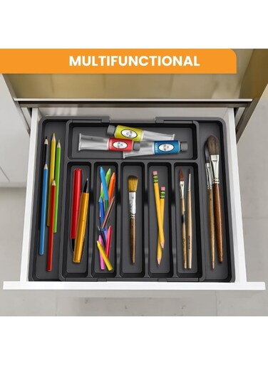 Silverware Drawer Organizer, Expandable Adjustable Cutlery Drawer Organizer, Plastic Cutlery Storage for Kitchen Drawer for Spoons Forks Knives