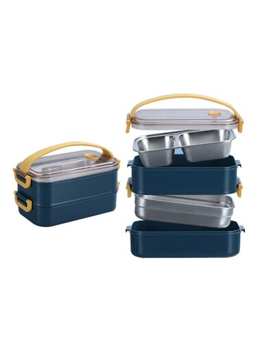Bento Lunch Box With Divider 22x11x12 cm Stainless Steel Blue 1600ml