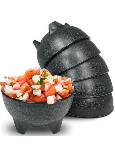 KSEV Salsa Bowls &ndash; 6 Pack (Black), 13oz BPA FREE Small Bowl Unbreakable Mexican Molcajete Chips Guacamole, Serving Dish, Sauce Cup, Side bowl, Snack, Chips, Dip, Nuts, Candy, Ice Cream, Party Use