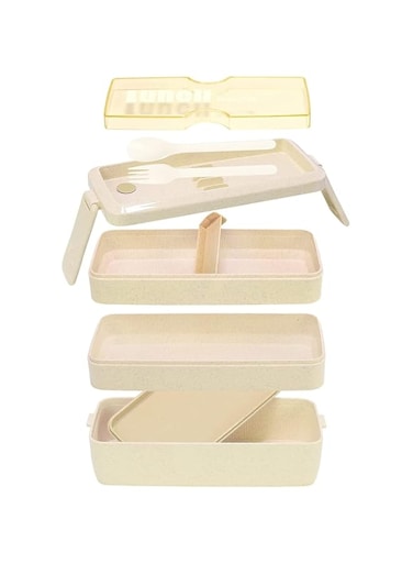 ELECDON Lunch Box, Bento Box Container Stackable 3-in-1 Compartment, BPA Free Food Storage Containers for Healthy Lunch and Snacks, Great Ideal for School Kids and Office Adults, Built-in Utensils