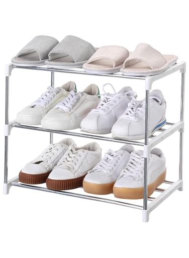 Jucaifu Stackable Shoe Rack, Entryway, Hallway and Closet Space Saving Storage and Organization (3-Tier, White)