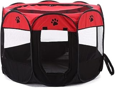 ECVV Pet Playpen Portable Foldable Dog Playground Exercise Kennel Tent With Ventilated Mesh Pets Tent For Puppies Dogs Cats Rabbits Indoor Outdoor Using Red
