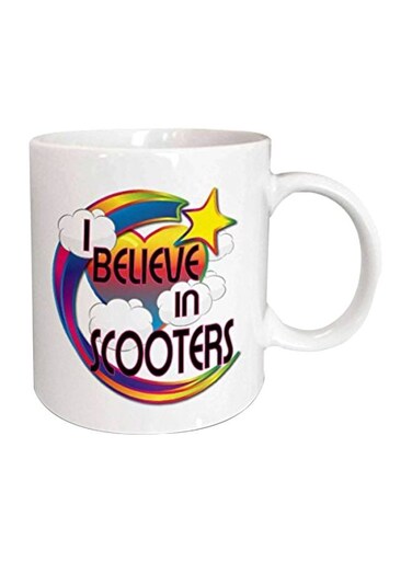 Believe in Scooters Ceramic Mug White/Pink/Yellow