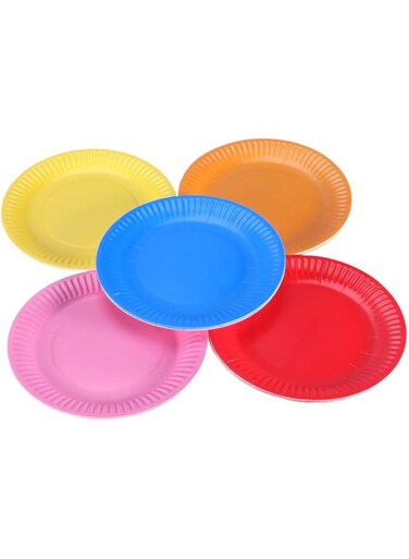 Toyvian 50 Pcs Disposable Colorful Paper Plate Trays for Kids Birthday Supplies Cake Dessert Fruit Dish Creative Tableware - 7 Inch (Random Color)