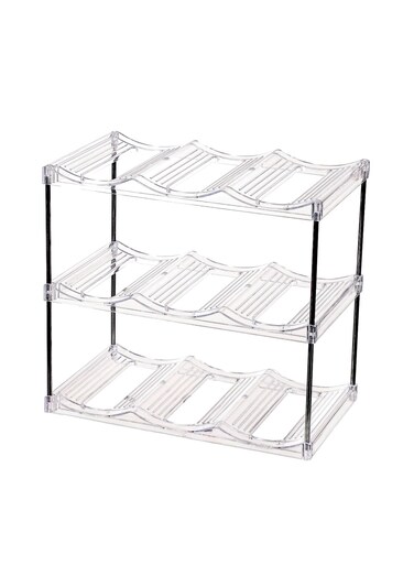 3-Tier Stackable Transparent Plastic Water Bottle Organizer   Freestanding Fridge/Kitchen Countertop Storage Rack   Tumbler Travel Mug Cup Holder   Detachable Multi-Purpose Home Desktop Organizer Holds 9 Bottles   13.5x7.8x12.2 Inch