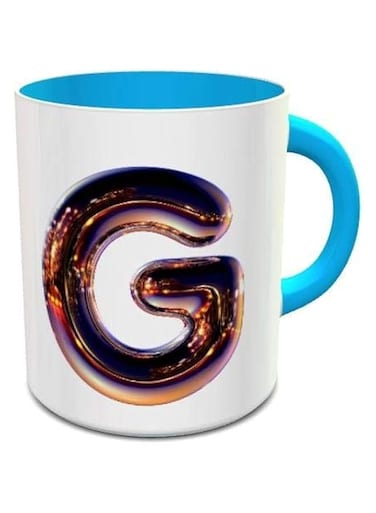 imPRESS White &amp; Blue Ceramic Coffee Mug With Night Chrome Letter G