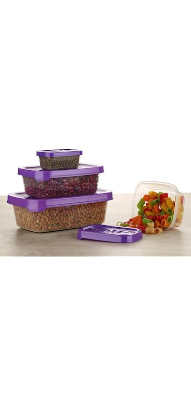 Sulfar Rectangular Plastic Food Storage Container with Air Tight Lid Kitchen Container Meat Box Fridge and Freezer Storage Boxes Bowl - 225ml, 325ml, 650ml, 1250ml, 4 Pcs, Clear (Purple)